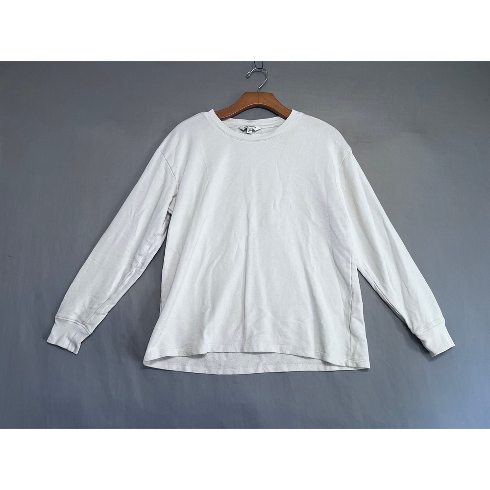 Club Monaco Womens Cream Long Sleeve Crew Neck French Terry Sweatshirt Small